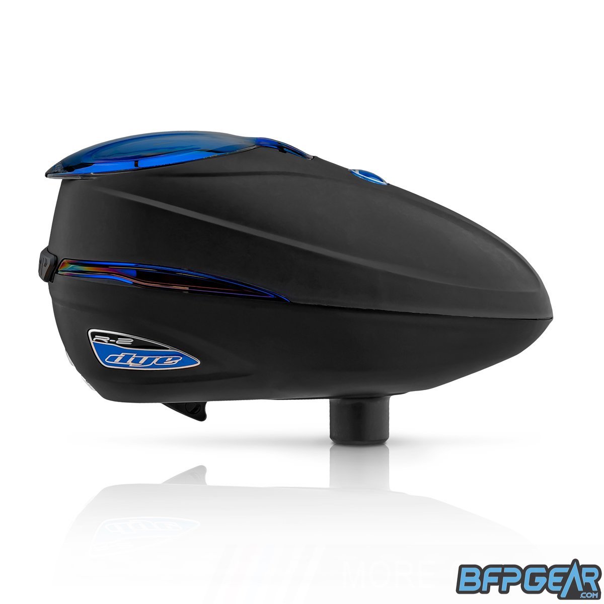 The Dye R2 Paintball loader in black and blue ice.