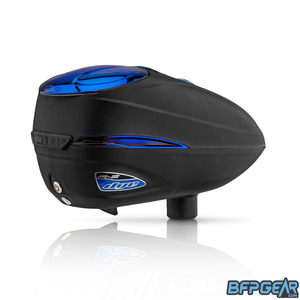 The Dye R2 Paintball loader in black and blue ice.