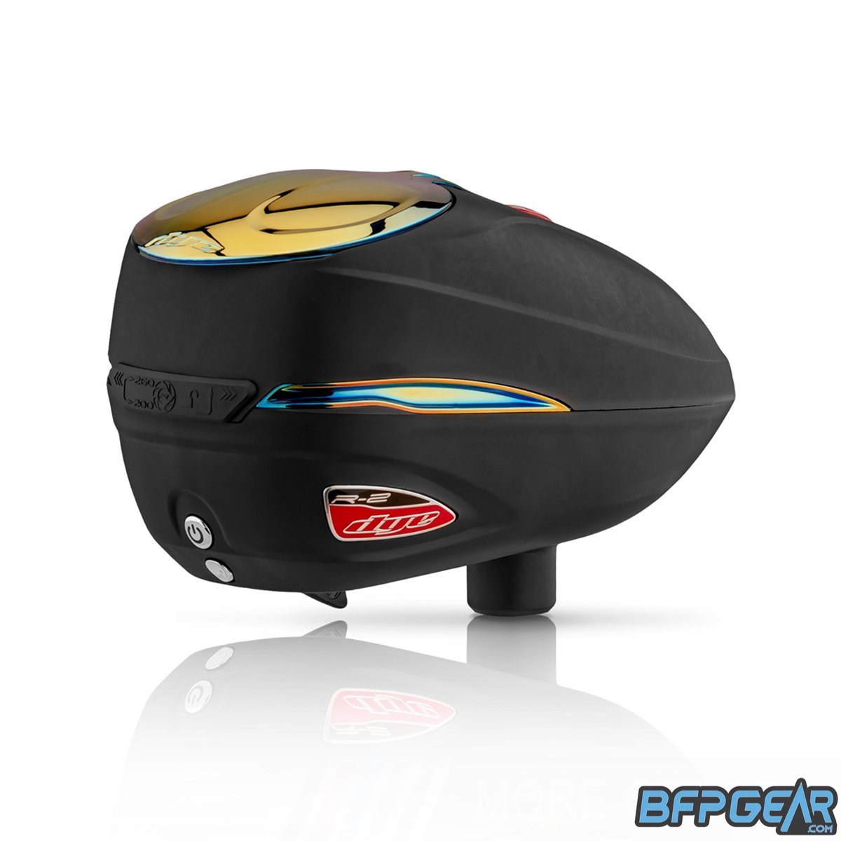 The Dye R2 Paintball loader in black and fire.