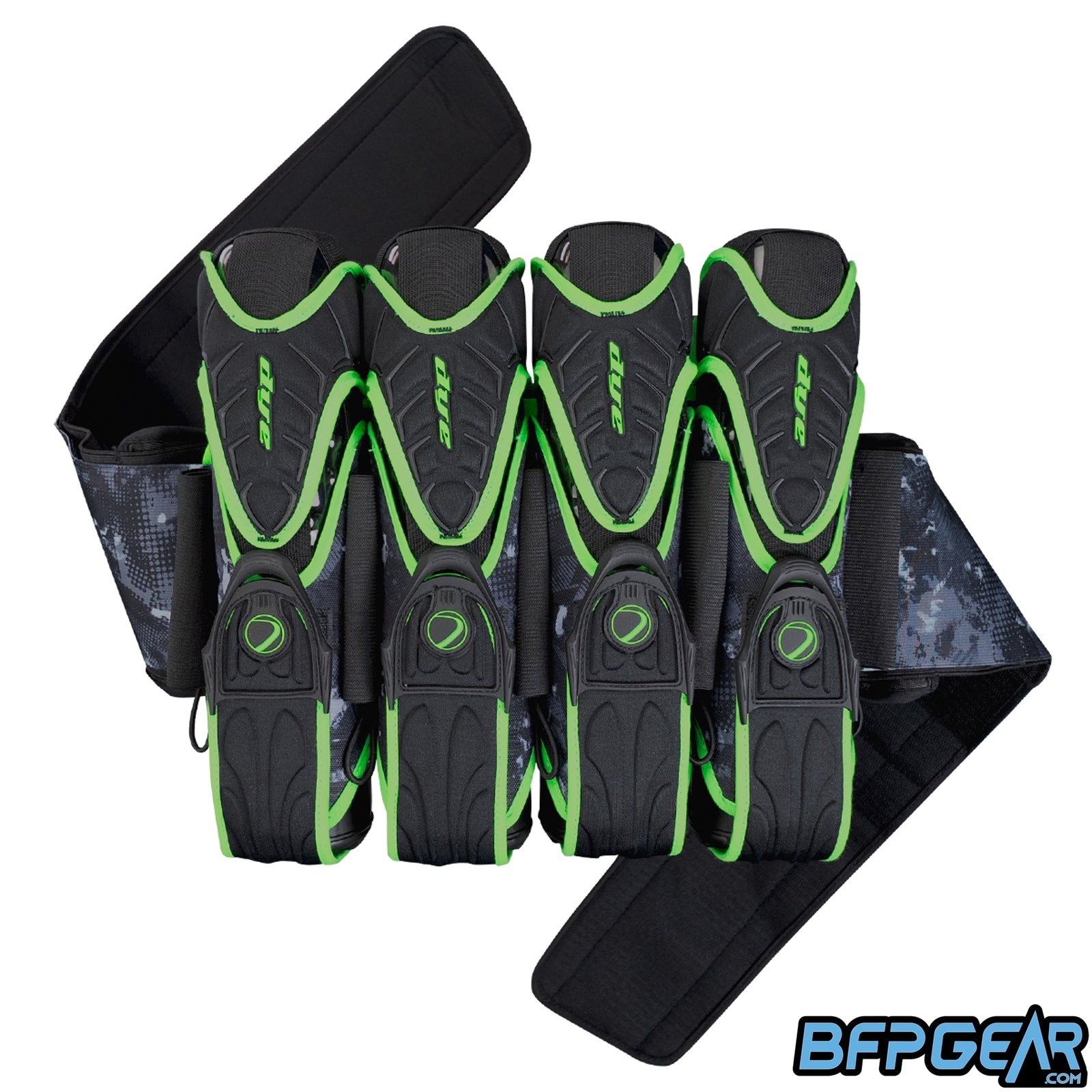 The DYE Assault Harness, 4+5 configuration in Dyecam and Lime.