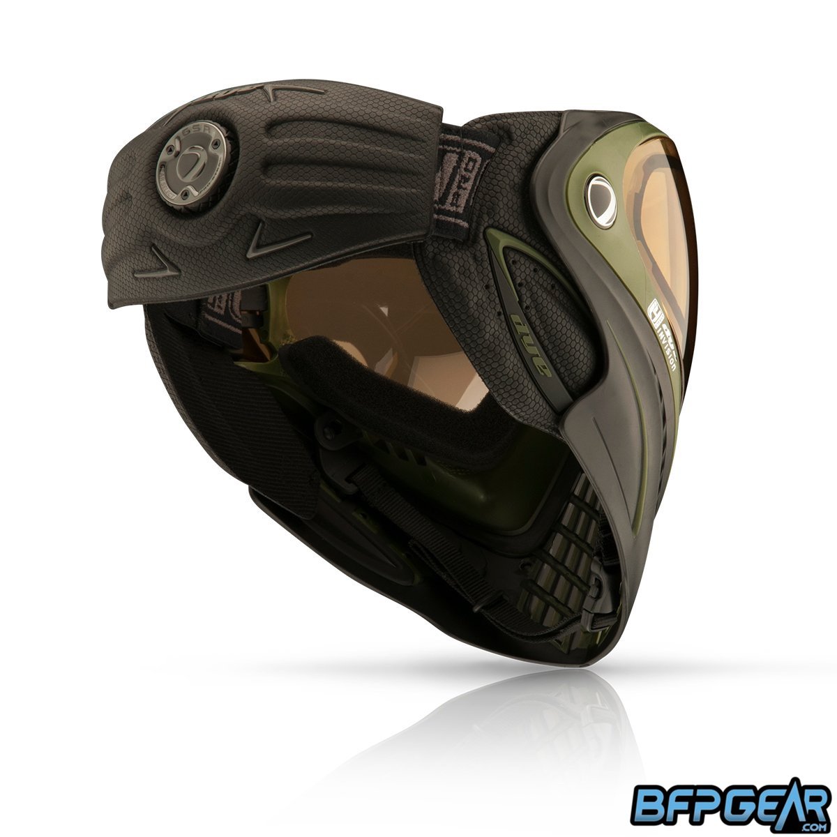 The Dye i4 Paintball mask in the SRGNT Olive and black color way.