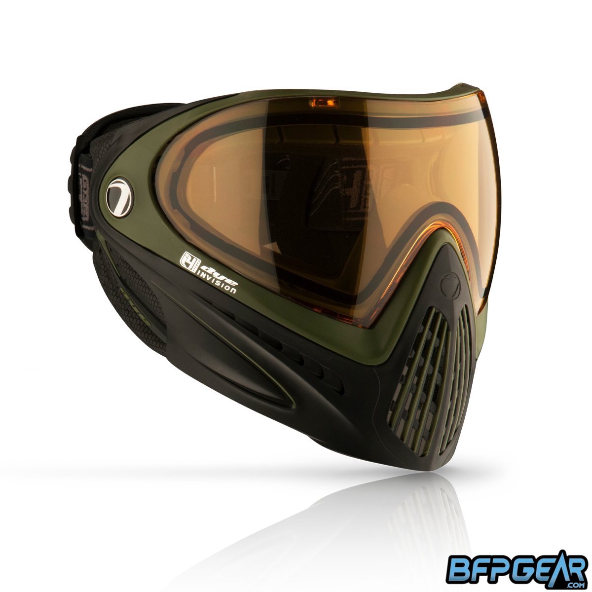 The Dye i4 Paintball mask in the SRGNT Olive and black color way.