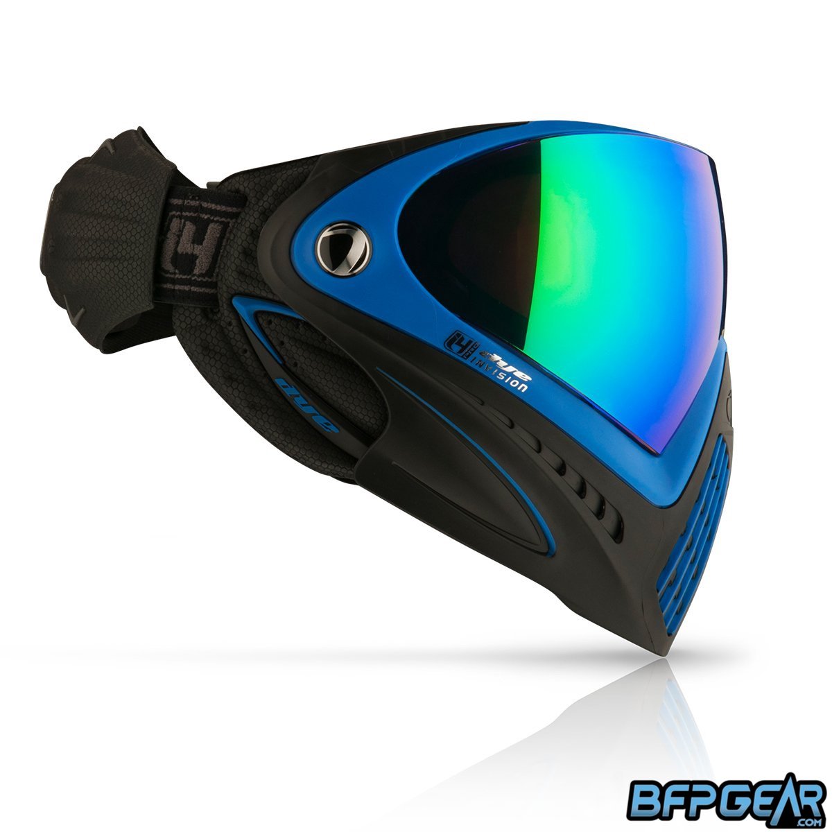 The Dye i4 Paintball mask in the SeaTec Black and Blue color way.