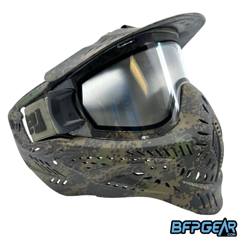 The Planet Eclipse X HK Army HSTL Goggle in the HDE Camo pattern. Comes with a clear lens.