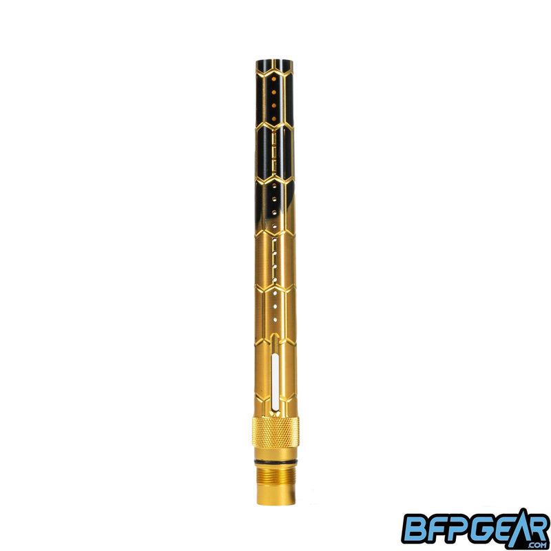 The HK Army Elite FXL Barrel tip with Nexus milling in gold and black fade.