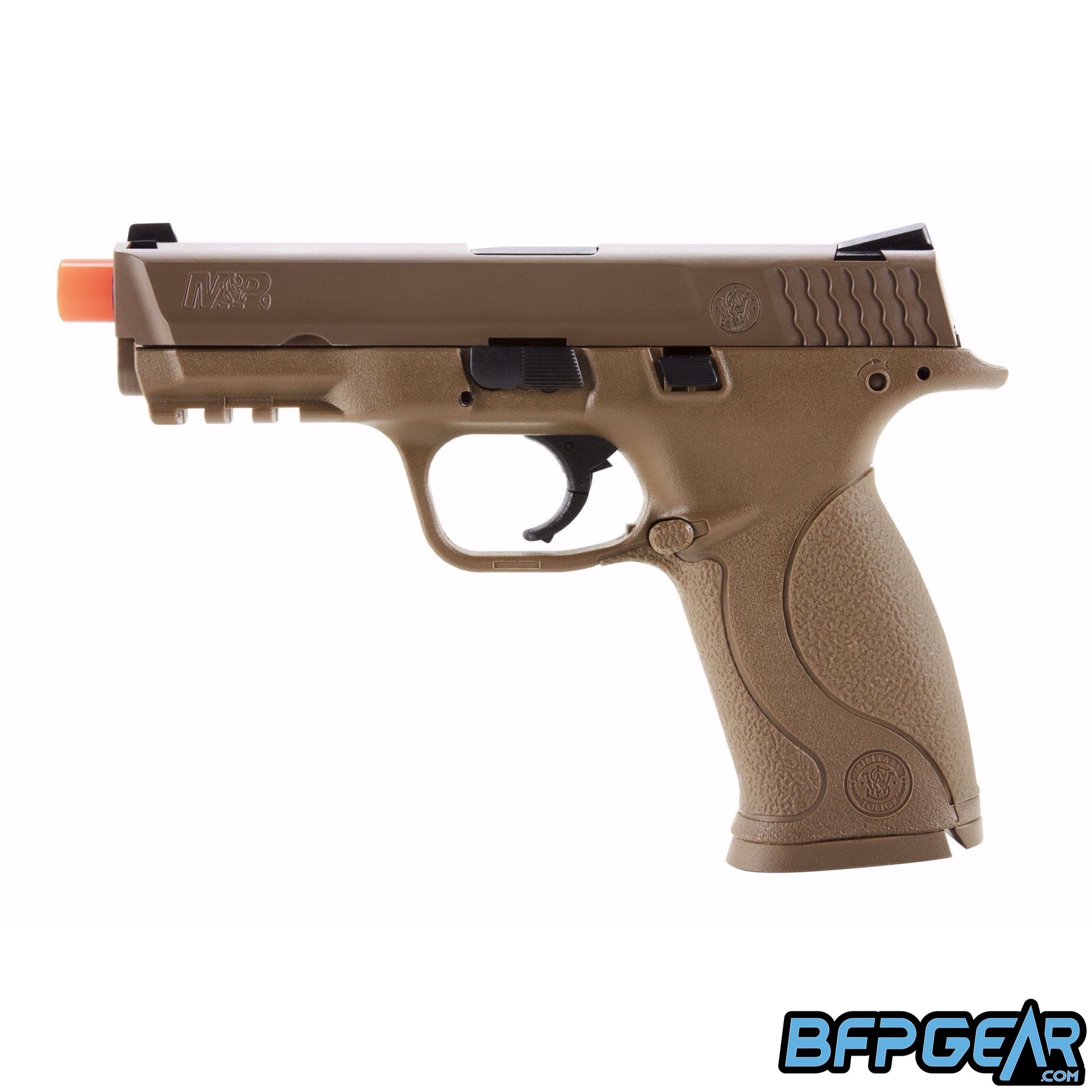 The Elite Force M&P 9 Airsoft Pistol in tan.