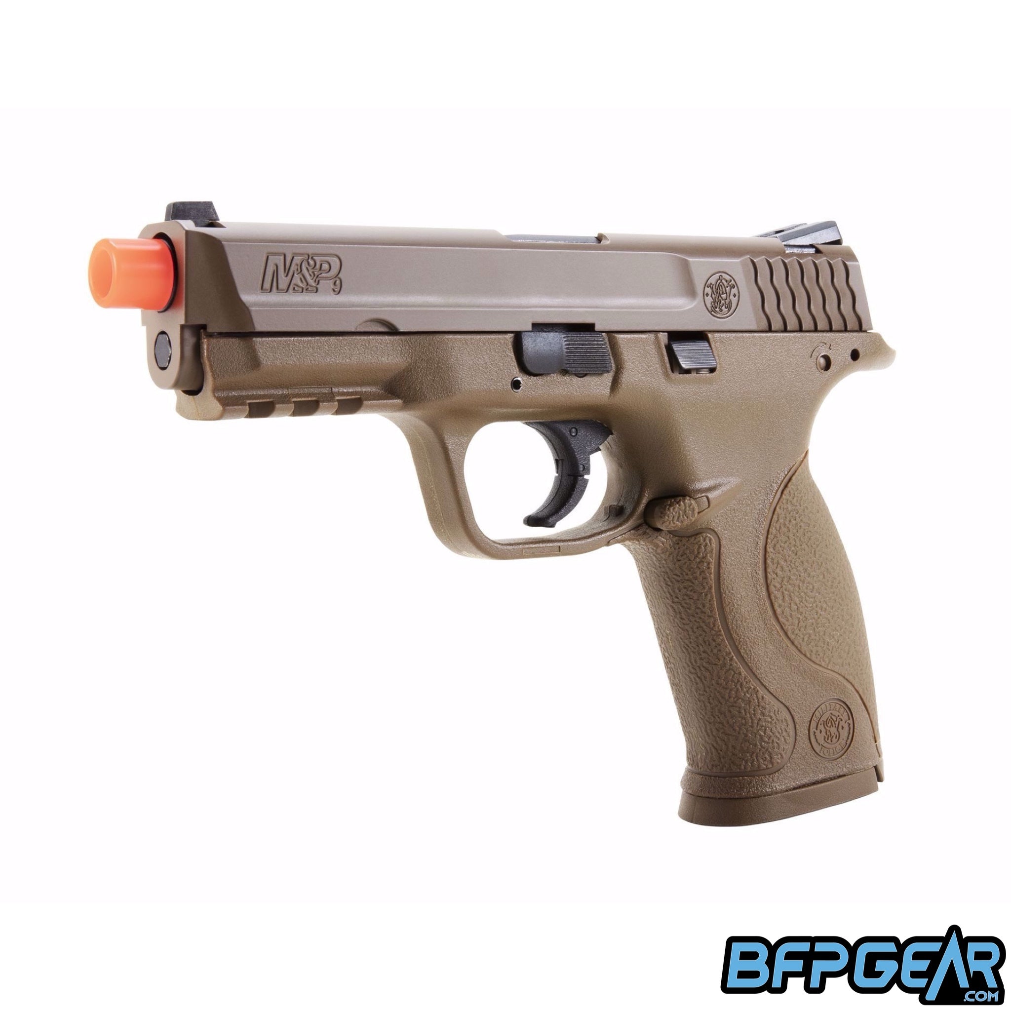 The Elite Force M&P 9 Airsoft Pistol in tan.