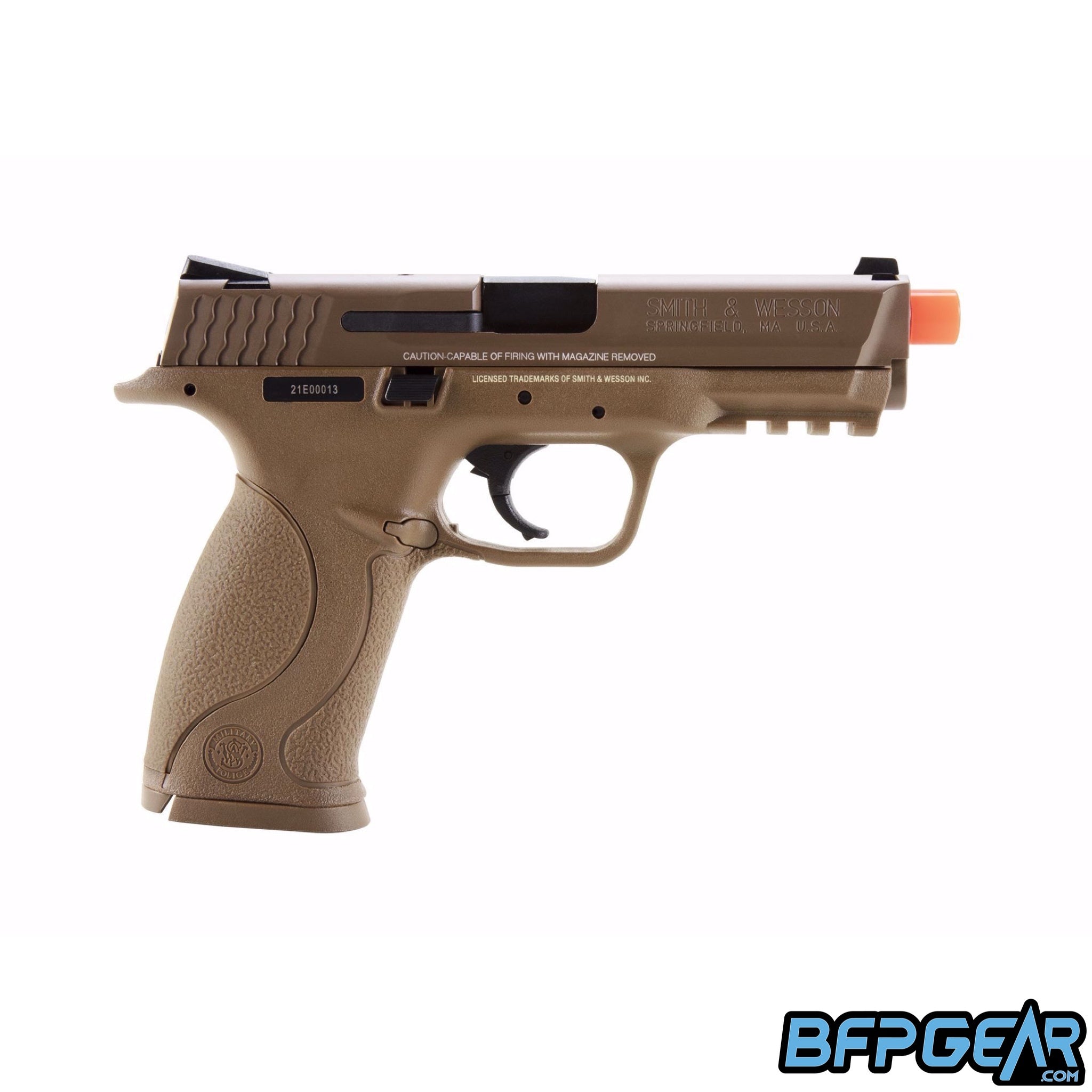 The Elite Force M&P 9 Airsoft Pistol in tan.