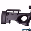 The Elite Force Tundra Airsoft sniper rifle. Comes with a 4x32mm scope, 28 round detachable magazine, and cheek rest.