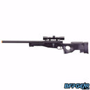 The Elite Force Tundra Airsoft sniper rifle. Comes with a 4x32mm scope, 28 round detachable magazine, and cheek rest.