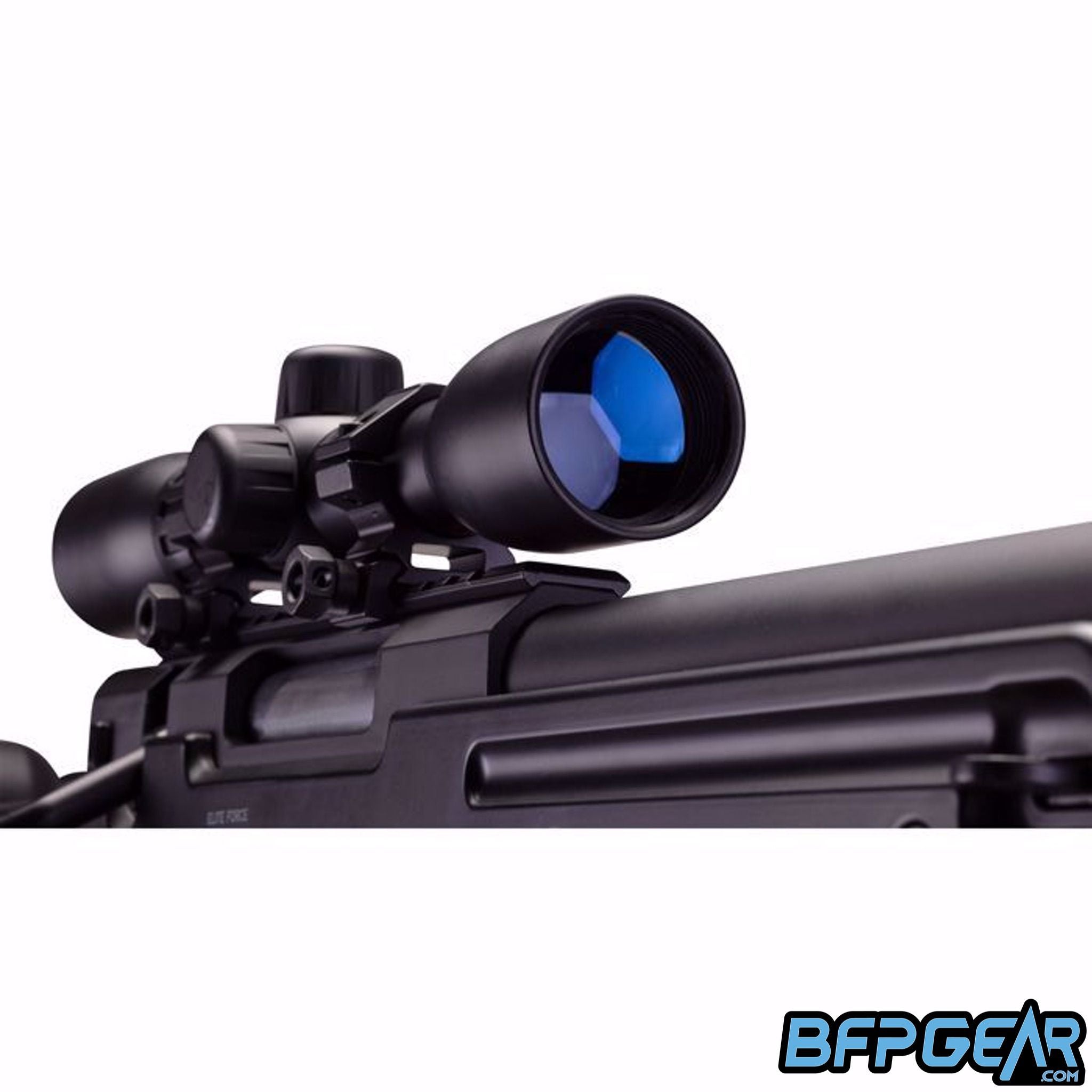 The Elite Force Tundra Airsoft sniper rifle. Comes with a 4x32mm scope, 28 round detachable magazine, and cheek rest.