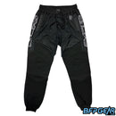 The front of the black and grey Empire CMDR Paintball joggers.