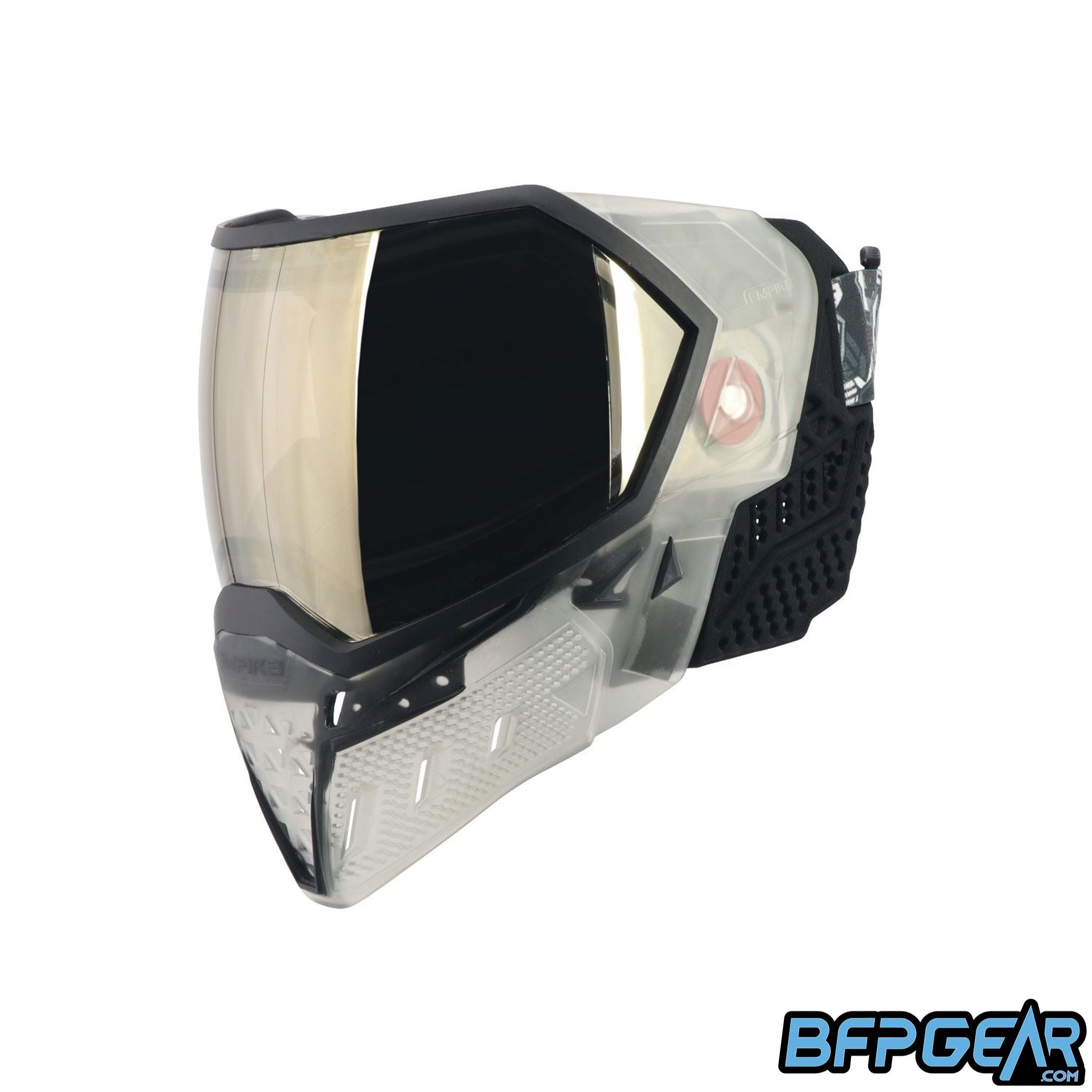 The Empire EVS Paintball mask in clear and black.