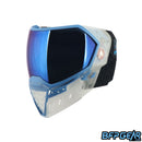 The Empire EVS Paintball mask in clear and blue.