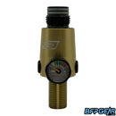 The gauge that the FLO Regulator uses is pictured here. Full color gauge for accurate readings. The burst disks are also low profile and don't stick out like standard burst disks.