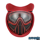 The inside of the Empire goggle Case has red microfiber finish to protect your lens from scratches. This photo shows a Profiler 2.0 inside, meaning you can use almost any paintball mask for this case.