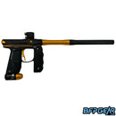 The Empire Mini GS paintball marker in black and gold, facing the right.