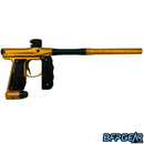 The Empire Mini GS Paintball gun in Dust Honey Gold and Dust Pine Green, facing the right.