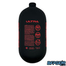 The Empire Paintball Ultra Light 80ci air tank in black and red.