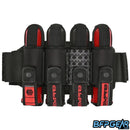 The Empire Compressor Paintball harness in the Cherry color way. Pod capacity is 4+7 and can hold up to 11 pods.