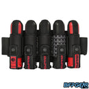 The Empire Compressor Paintball harness in the Cherry color way. Pod capacity is 5+8 and can hold up to 13 pods.