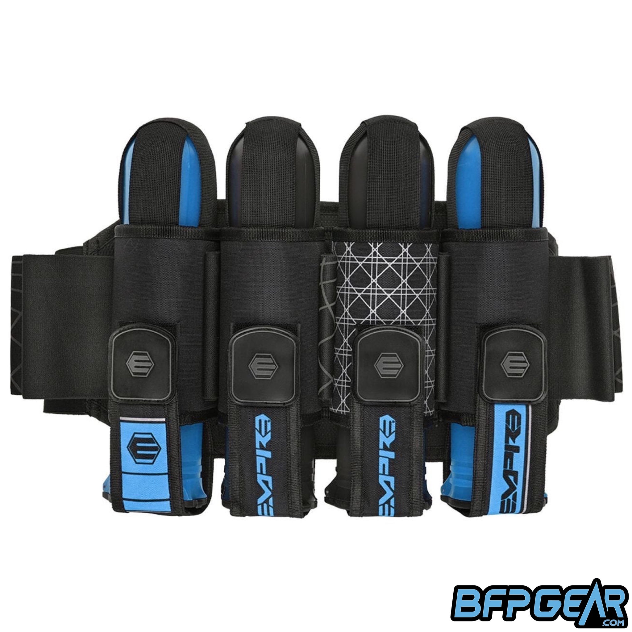 The Empire Compressor Paintball harness in the tidal wave color way. Pod capacity is 4+7 and can hold up to 11 pods.