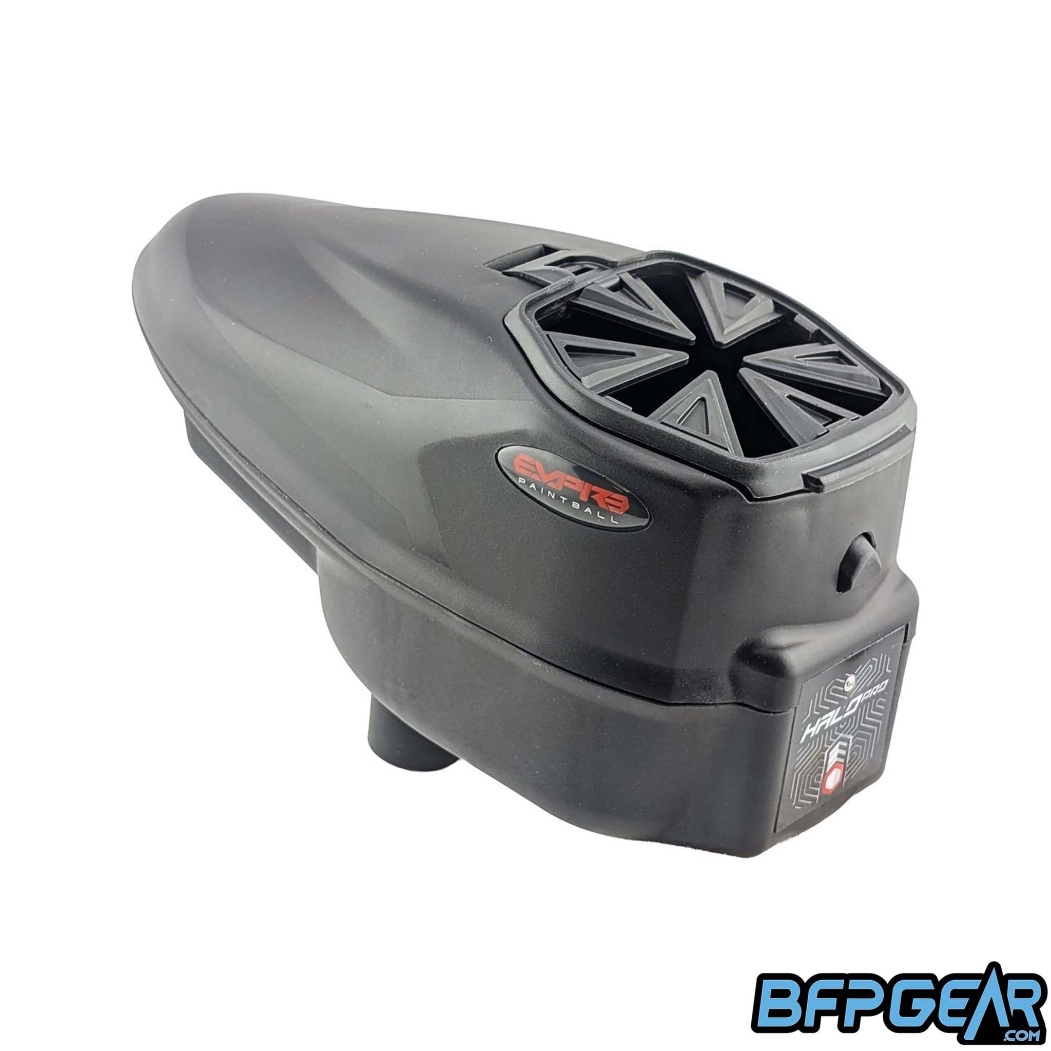 Halo Pro paintball loader hopper with low profile design and JT Triad speed feed for fast reloads and tournament play