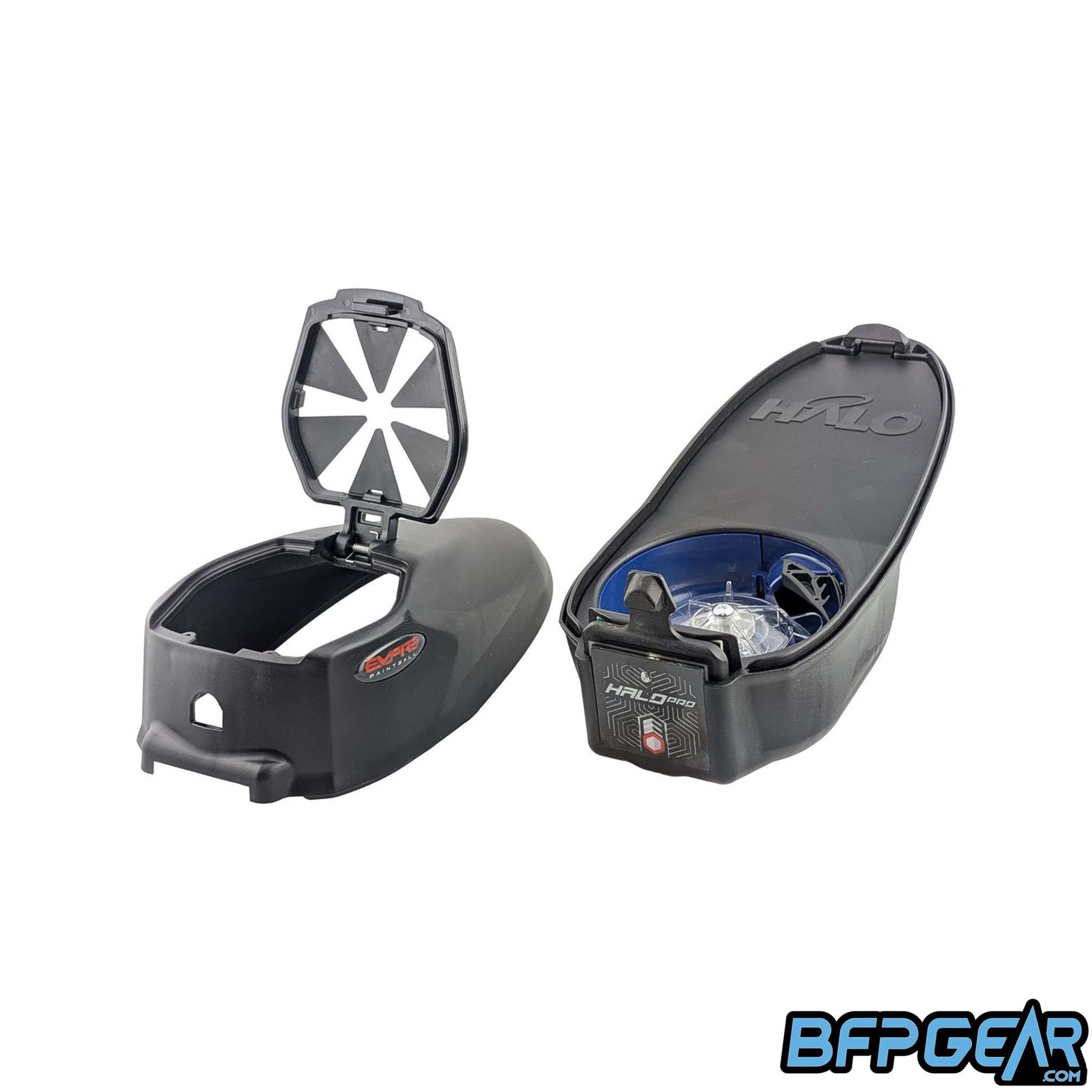 Halo Pro paintball loader hopper with low profile design and JT Triad speed feed for fast reloads and tournament play