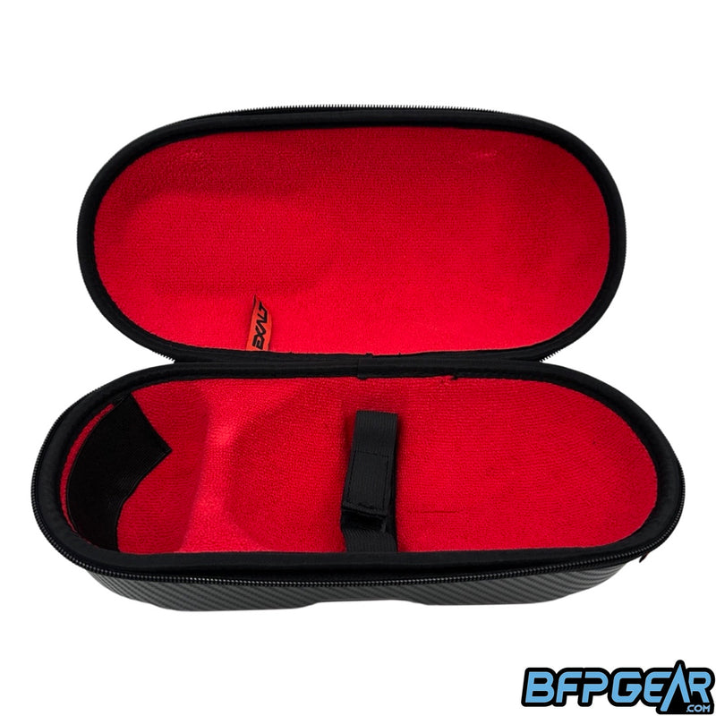The inside of the exalt tank case, microfiber lining on the inside protects the tank form scratches.