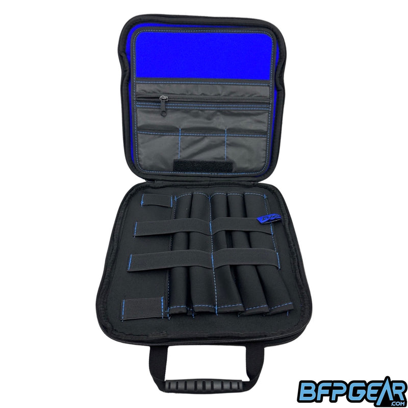 The second half of the Exalt Marker Case. Contains a removable sleeve that can store tools, batteries, etc. Also has elastic sleeves to fit a barrel system into it.