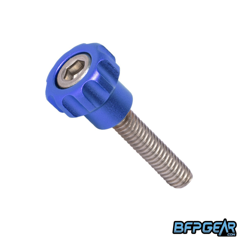 The Exalt V2 Thumbscrew in blue.