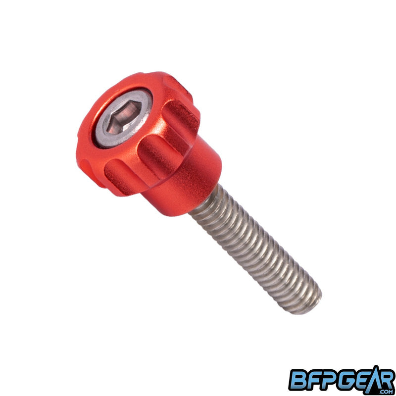 The Exalt V2 Thumbscrew in red.