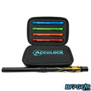 The Field One Acculock Flame barrel is dust black and gold. This full kit comes with 6 inserts, and the back has flames on it found on the Dragon Force.