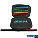 The Field One Acculock Flame barrel is gloss black and red. This full kit comes with 6 inserts, and the back has flames on it found on the Dragon Force.