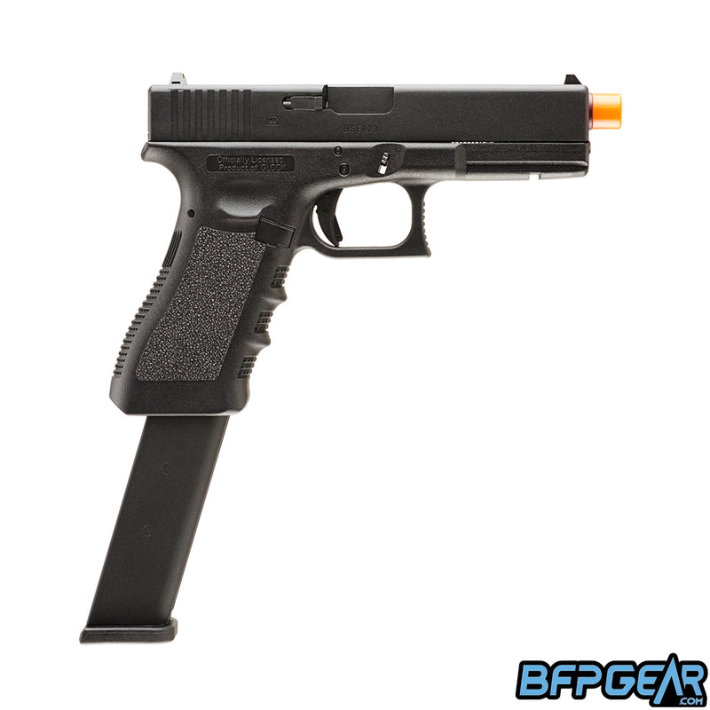 The Glock G18C Gen Gas Blow Back airsoft pistol. Comes with an extended magazine.