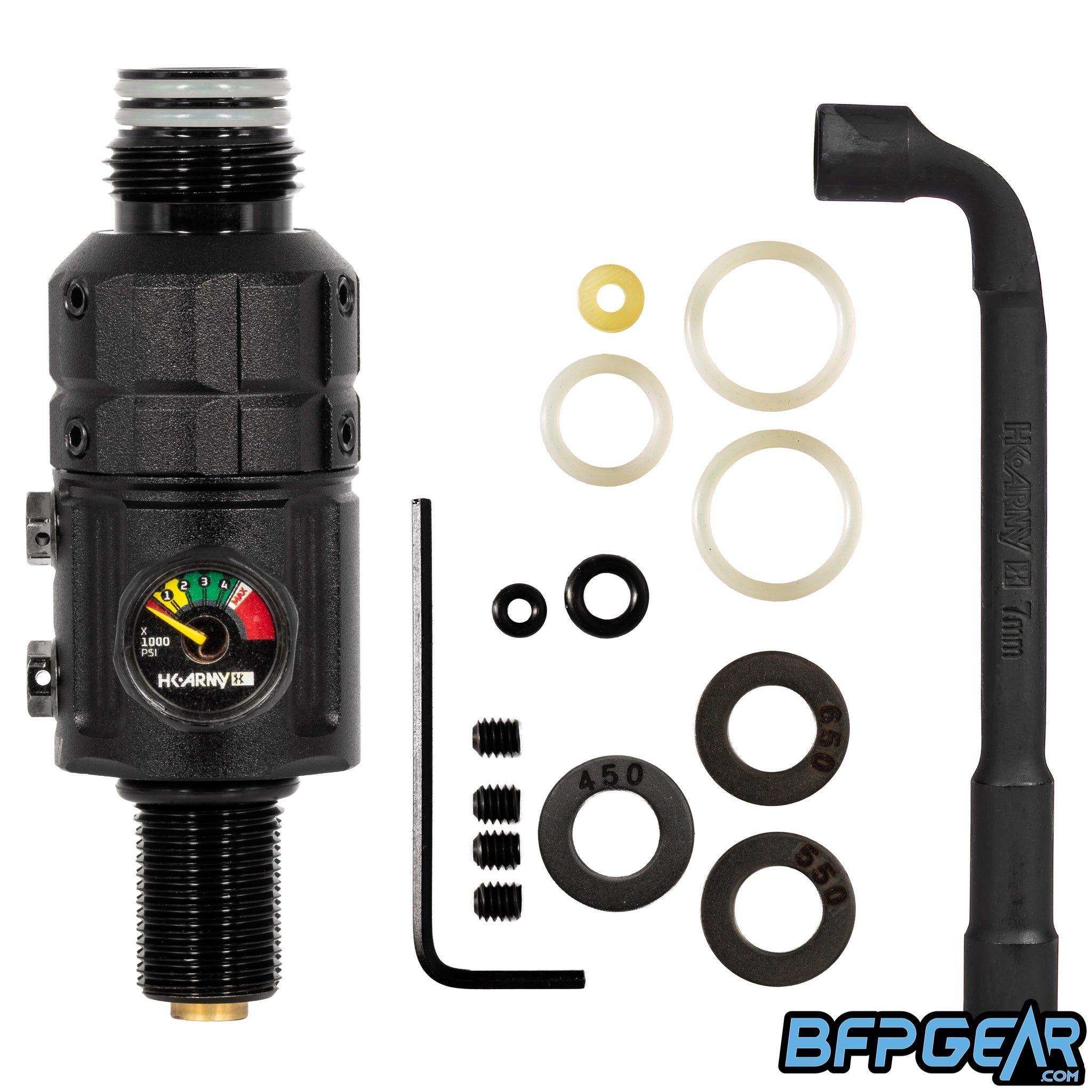 The HK Army Turbine Pro Regulator comes with a tool and extra parts for maintenance or if you lose any small parts.