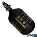 The HK Army Alpha Air 68ci air tank with the HP8 regulator in the Doom pattern. The bottle is black and gold.