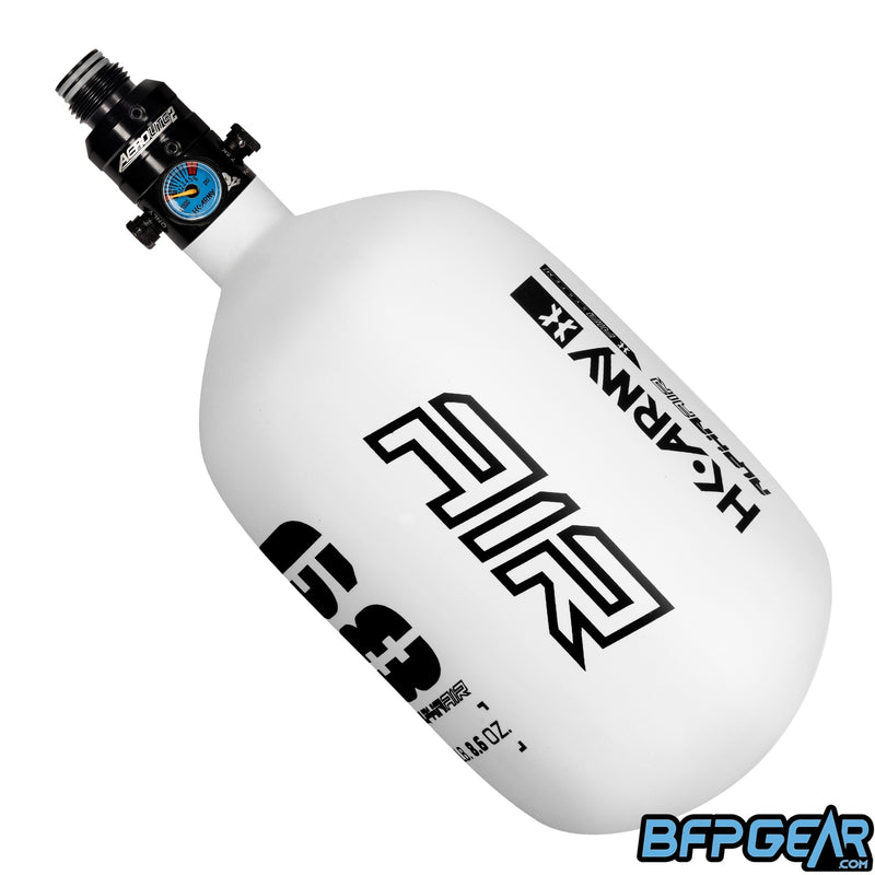 The HK Army Alpha 68ci air tank in the Blizzard pattern. Color way is white and black.