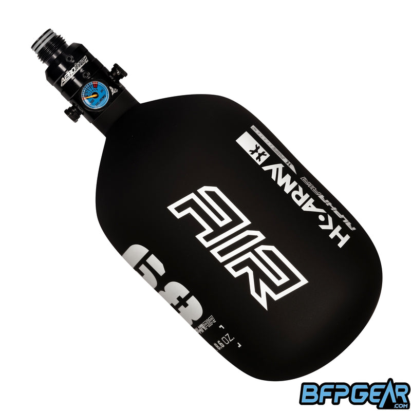 The HK Army Alpha 68ci air tank in the Shadow pattern. Color way is black and white. Comes with a pro reg in black.