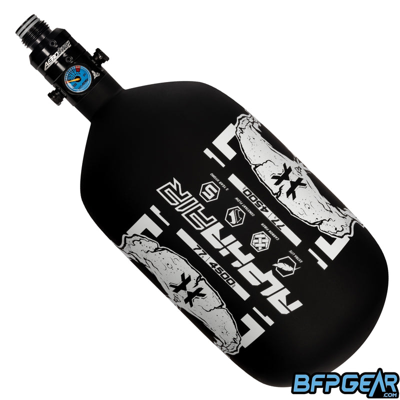 The HK Army Alpha 77ci air tank with a Pro V2 regulator in the Doom Ghost pattern. Color way is black and white.