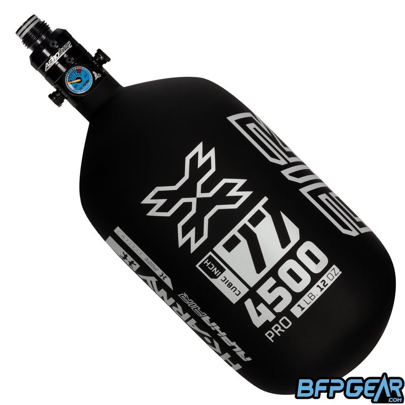 The HK Army Alpha 77ci air tank with a Pro V2 regulator in the Shadow pattern. Color way is black and white.