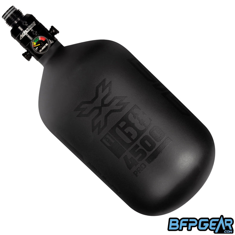 The HK Army Alpha 68ci air tank in the Void pattern. Color way is black and black. Comes with a pro reg in black.