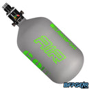 The HK Army Alpha Air 68ci air tank with the HP8 regulator in the Toxic pattern. The bottle is grey and neon green.