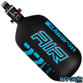 The HK Army Alpha Air 77ci air tank with the HP8 regulator in the Abyss pattern. The bottle is black and teal.