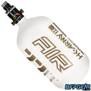 The HK Army Alpha Air 77ci air tank with the HP8 regulator in the Summit pattern. The bottle is white and gold.