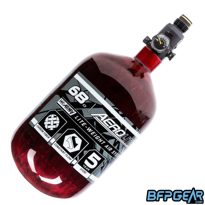 The HK Army Aerolite 68ci air tank in red.