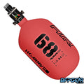 The HK Army Alpha Air 68ci air tank with the HP8 regulator in the Ignite pattern. The bottle is red and black.