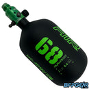 The HK Army Alpha 68ci air tank in the Surge pattern. Color way is black and neon green. Comes with a pro reg in green.