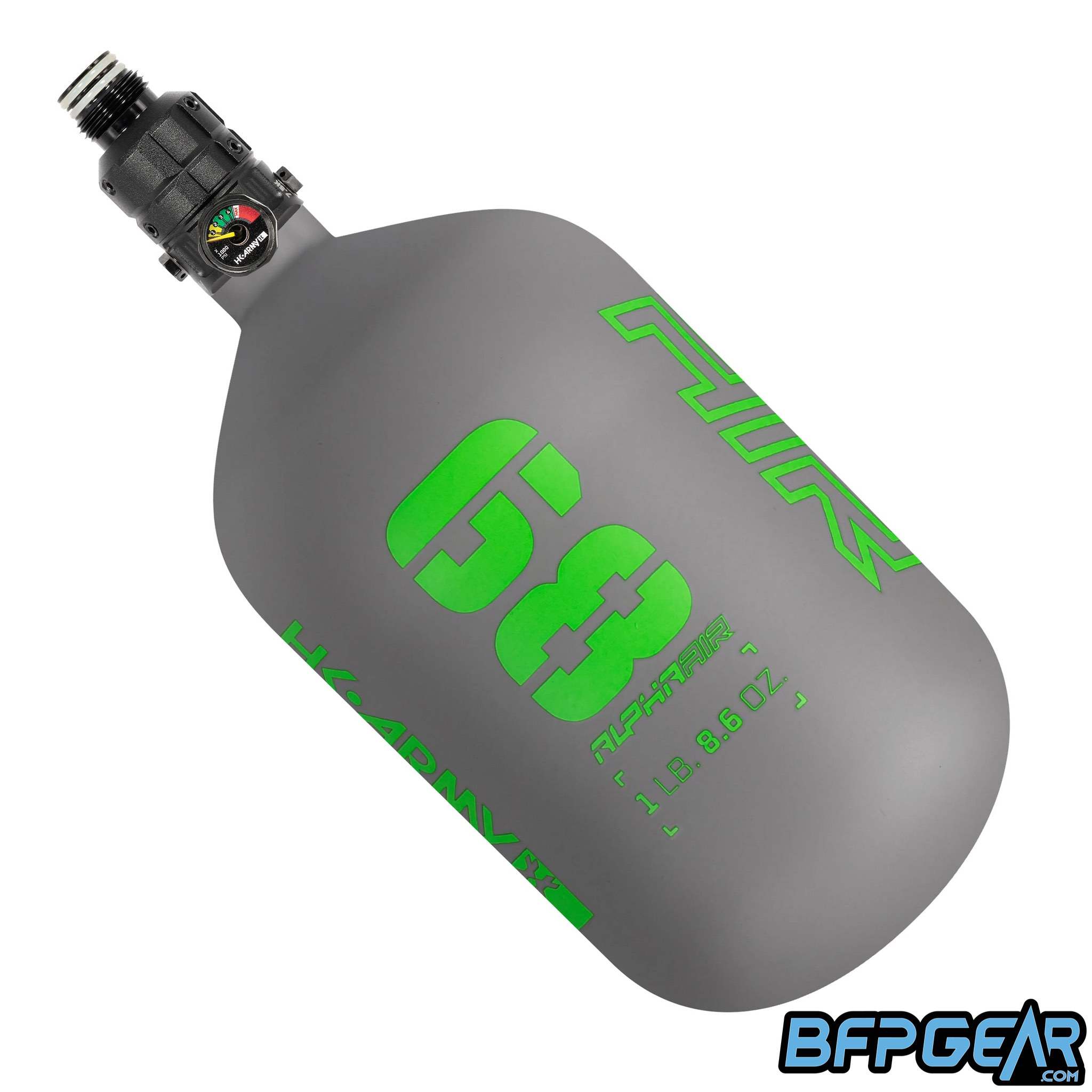 The HK Army Alpha Air 68ci tank with Turbine Pro Regulator in the Toxic colorway.