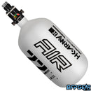 The HK Army Alpha Air 77ci air tank with the HP8 regulator in the Shadow pattern. The bottle is white and black.